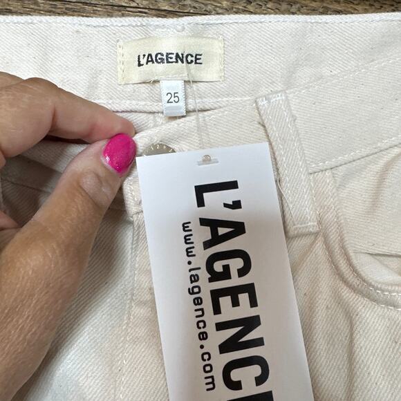 L'Agence High Rise Straight Leg Jeans in Oatmeal Color Size 25 NWT - Picture 3 of 4